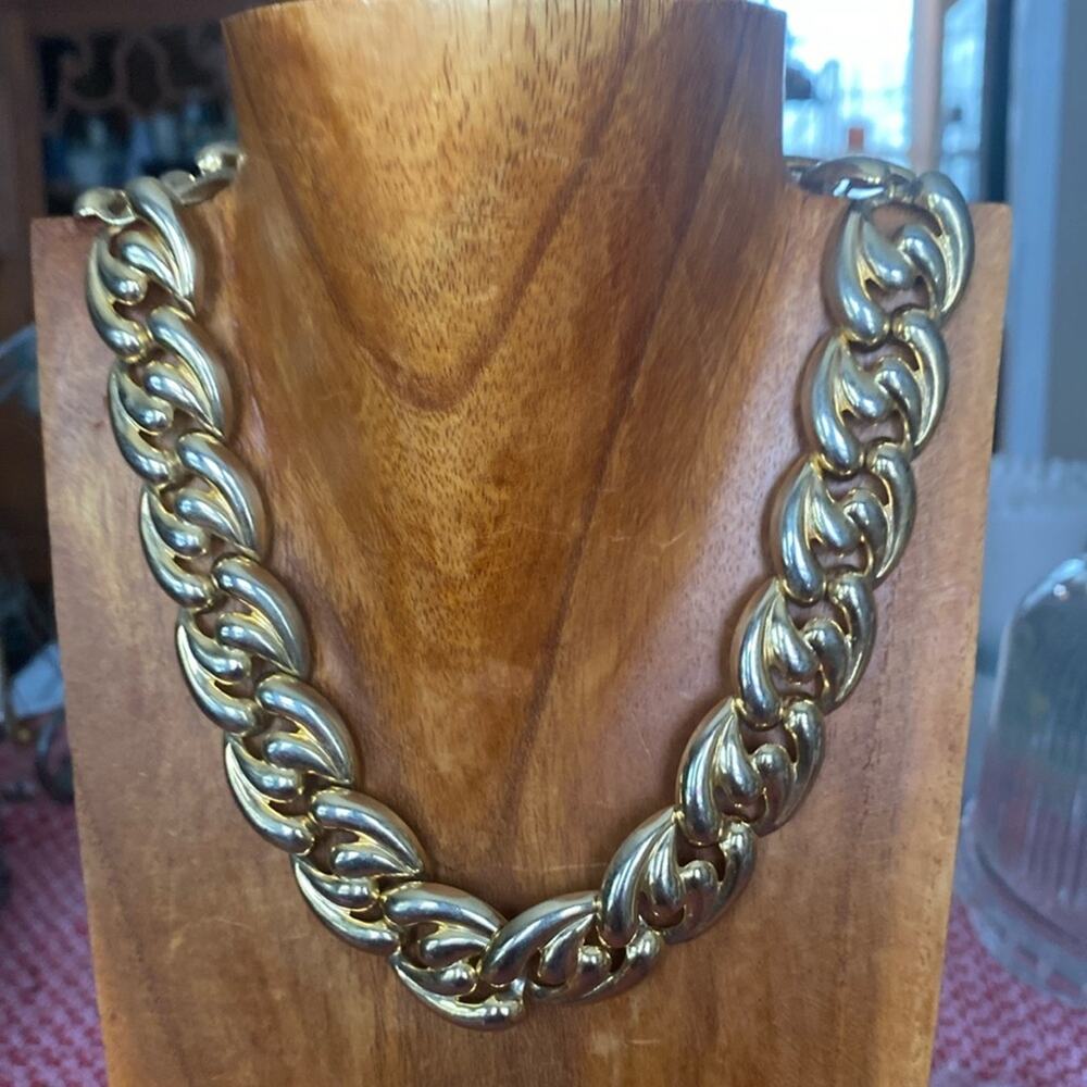 Vintage 80s Gold Tone Abstract Link Choker Nevklace